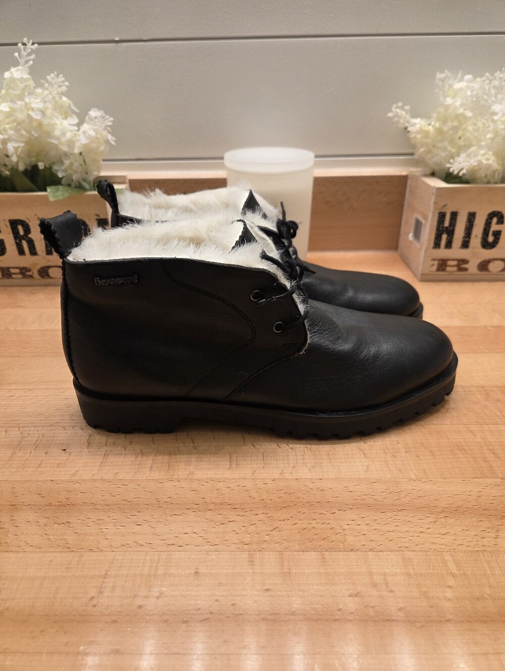 Bearpaw Veronica Ankle Boots Black Sheep Leather Womens Size 10